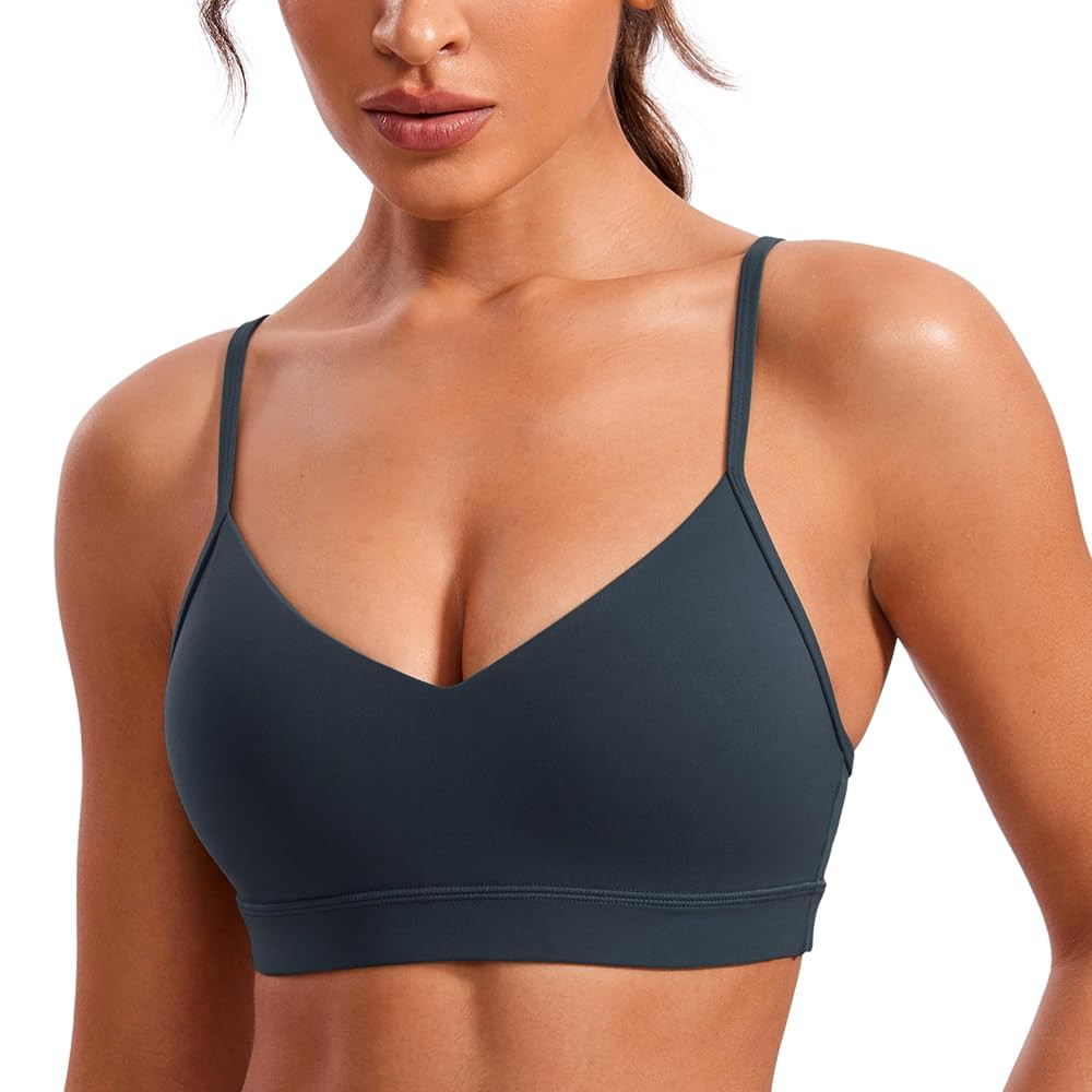 CRZ YOGA Butterluxe V-Neck Sports Bras for Women - Adjustable Thin Straps Padded Yoga Top Basic W... | Amazon (US)