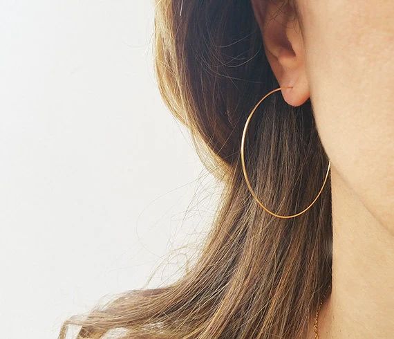 Gold Hoops Earrings, Big Wire Earrings, 14K Gold Filled Hoops, Earrings For Women, 2" Simple Hoop Ea | Etsy (US)