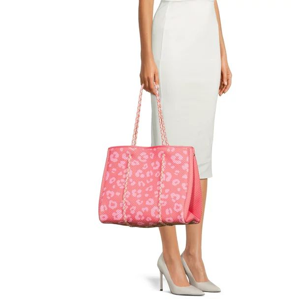 No Boundaries Women's Bold Leopard Print Neoprene Beach Tote Handbag with Removable Zipper Pouch,... | Walmart (US)