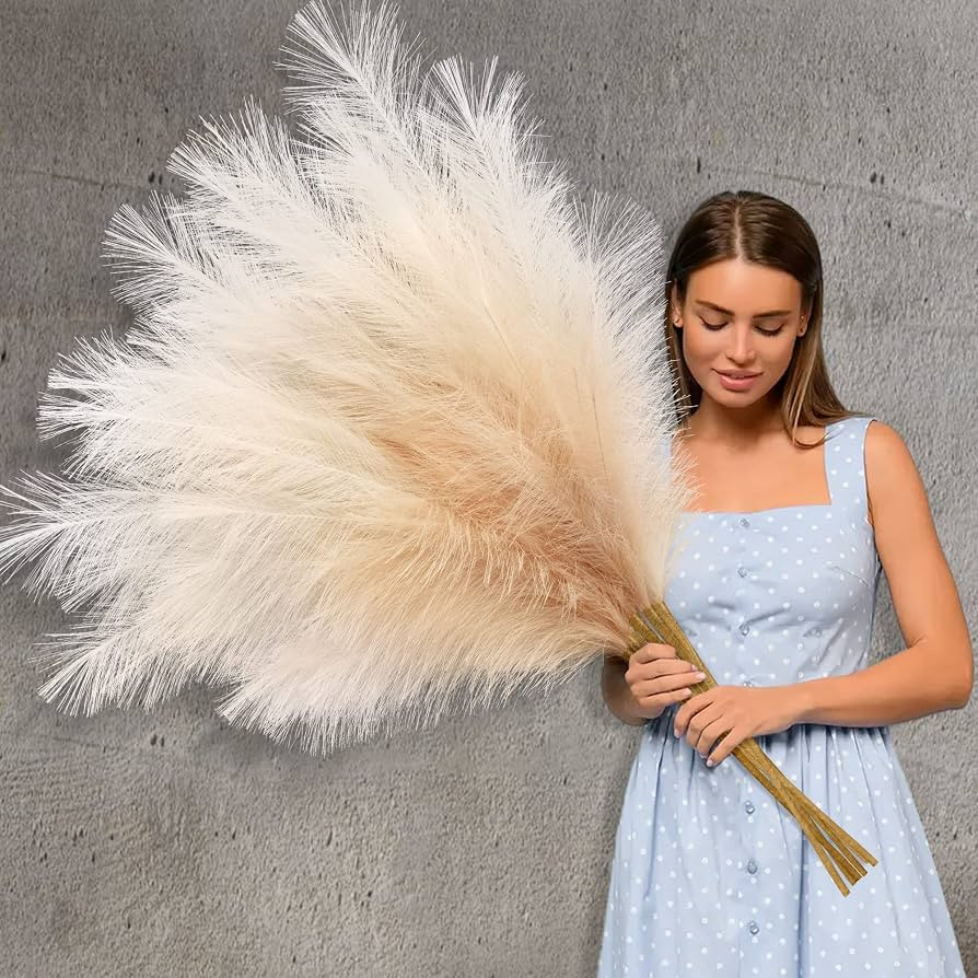 8 Pcs Faux Pampas Grass Decor 38"/97cm Tall Artificial Large Pompas Grass Fluffy Bulrush Floral F... | Amazon (US)