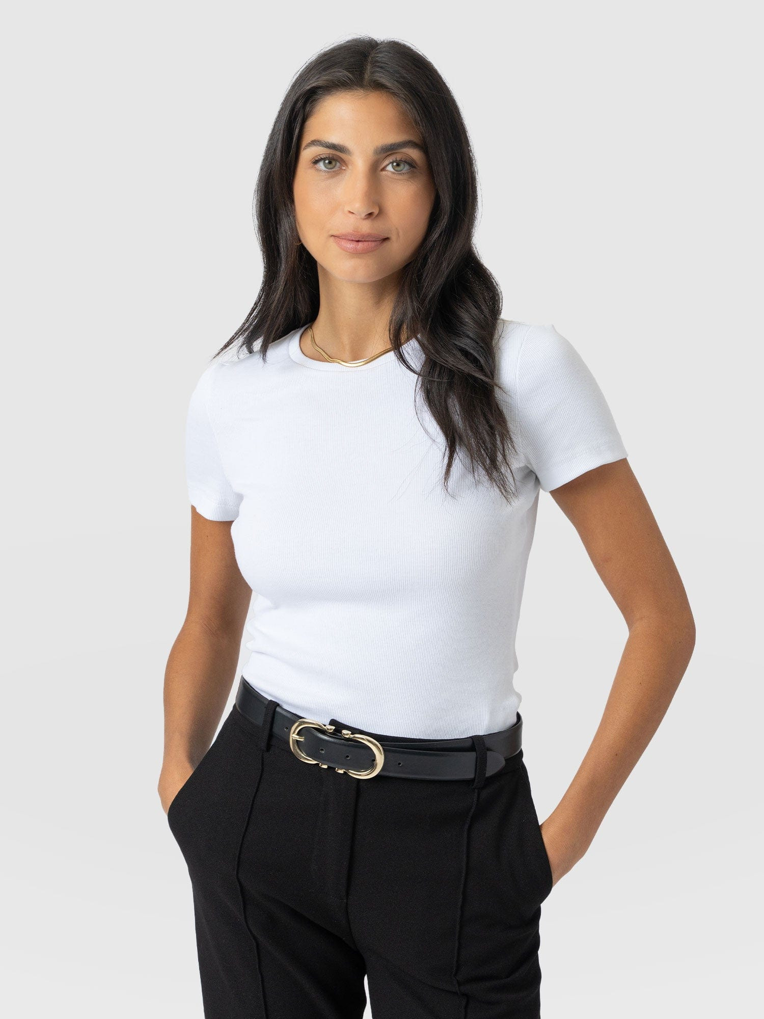 Ribbed Short Sleeve Tee - White | Saint + Sofia UK