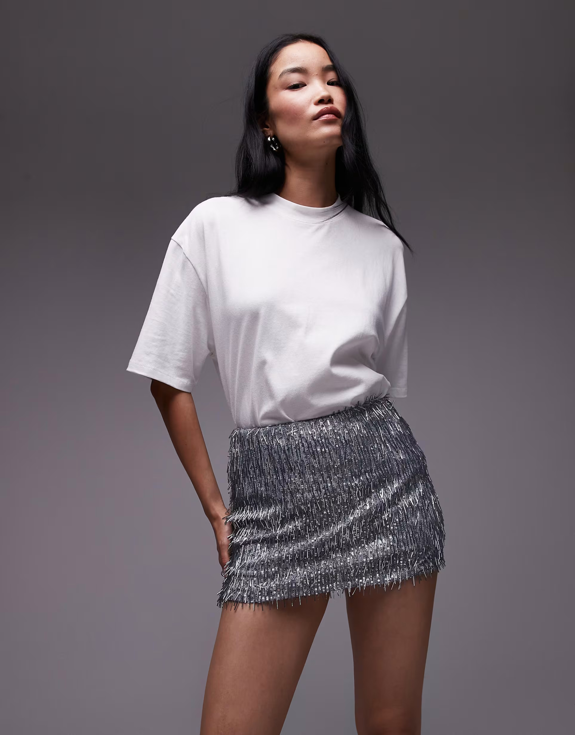 Topshop needle embellished mini skirt in silver | ASOS (Global)