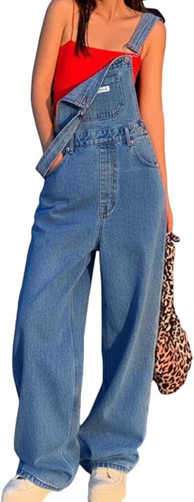 EMMIOL Women's Denim Overalls, Baggy Loose Fit Wide Leg Jumpsuit, 90s Vintage Style Overall with ... | Amazon (US)