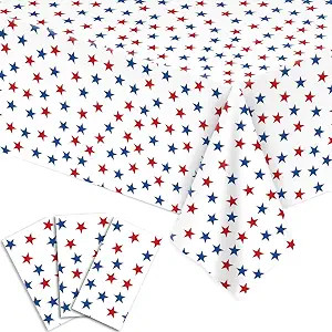 Whaline 3Pcs Patriotic Plastic Tablecloth, Red Blue Star, 54.0 x 107.9 Inch | Rectangular, Table ... | Amazon (US)