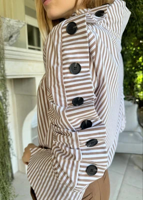 Kya Striped Long Sleeve Button Blouse - Brown | Benaar La
