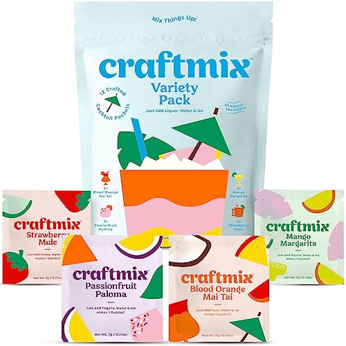 Craftmix Variety Pack Cocktail & Mocktail Drink Mixer, Skinny Mixes - Water Flavoring Packets - Made With Real Fruit - Vegan Low-Carb, Low-Sugar, Non-GMO, Dairy Free, Gluten Free, 12 Pack | Amazon (US)
