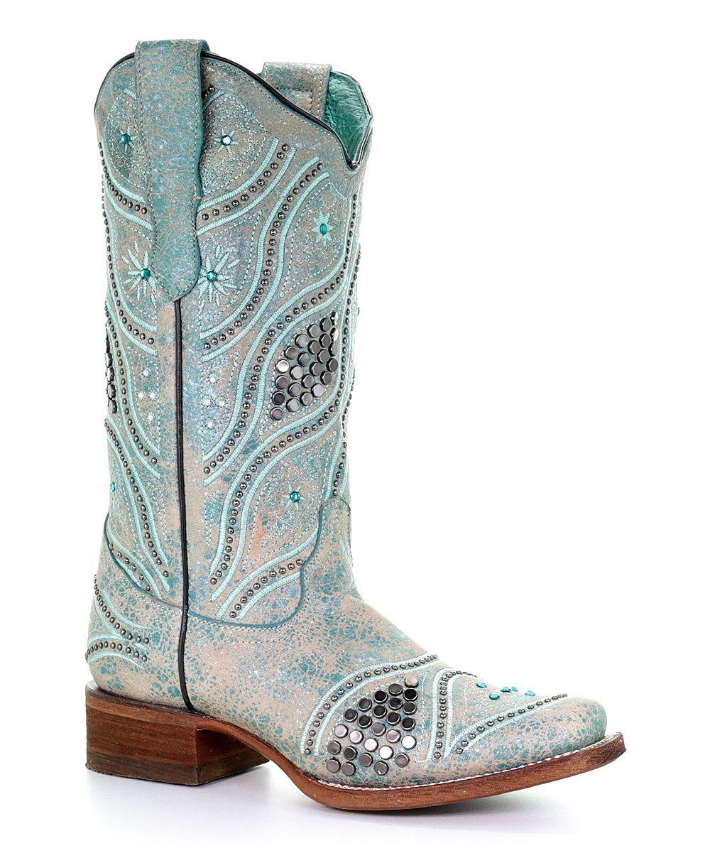 Corral Boots Women's Western Boots TURQUOISE - Turquoise & Silver Leather Cowboy Boot - Women | Zulily