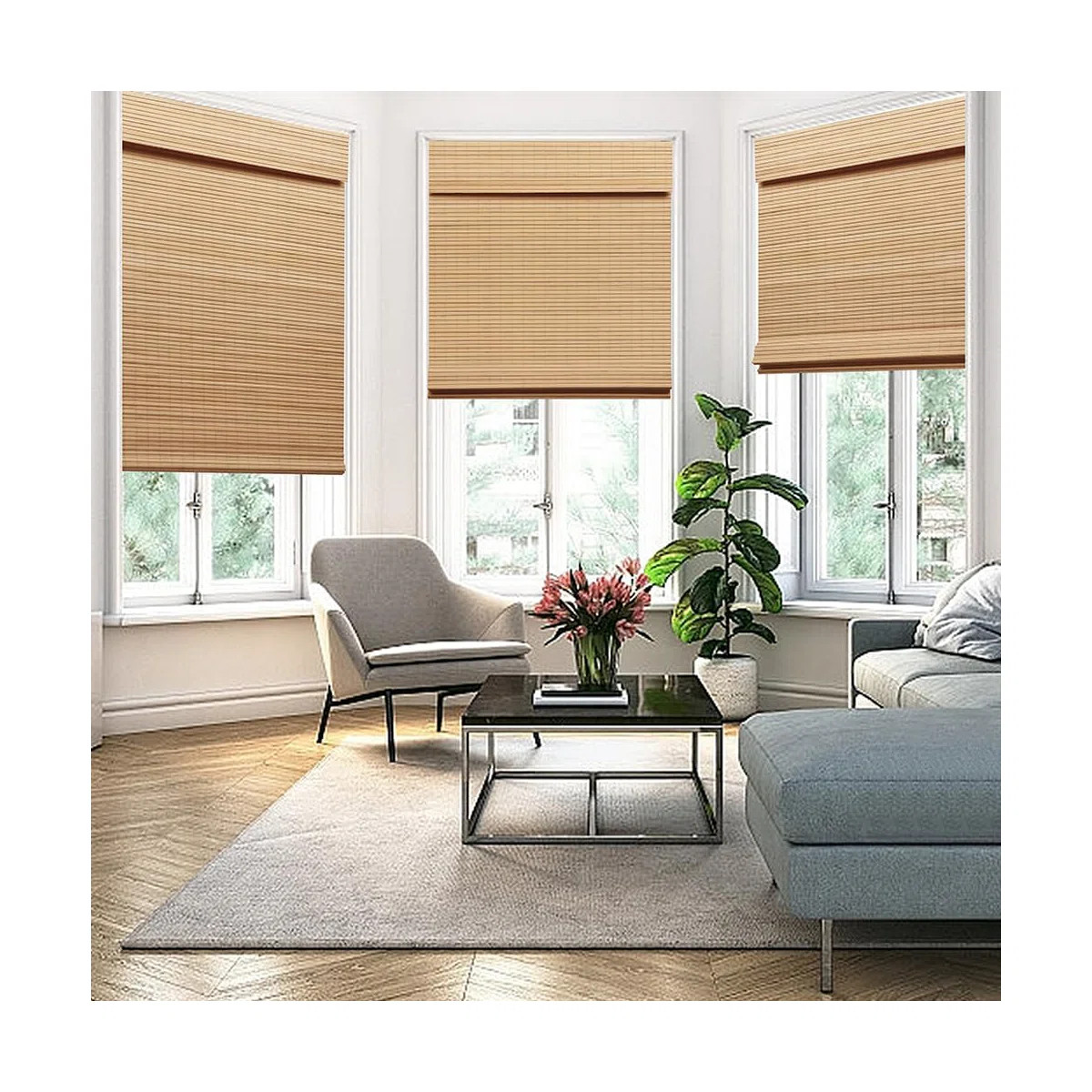 LUCKUP Cordless Bamboo Roman Shades, Blackout Natural Bamboo Blinds for Indoor Windows, Roll Up B... | Wayfair North America