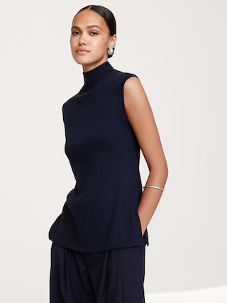 Ribbed Merino Mock-Neck Tank | Banana Republic (US)