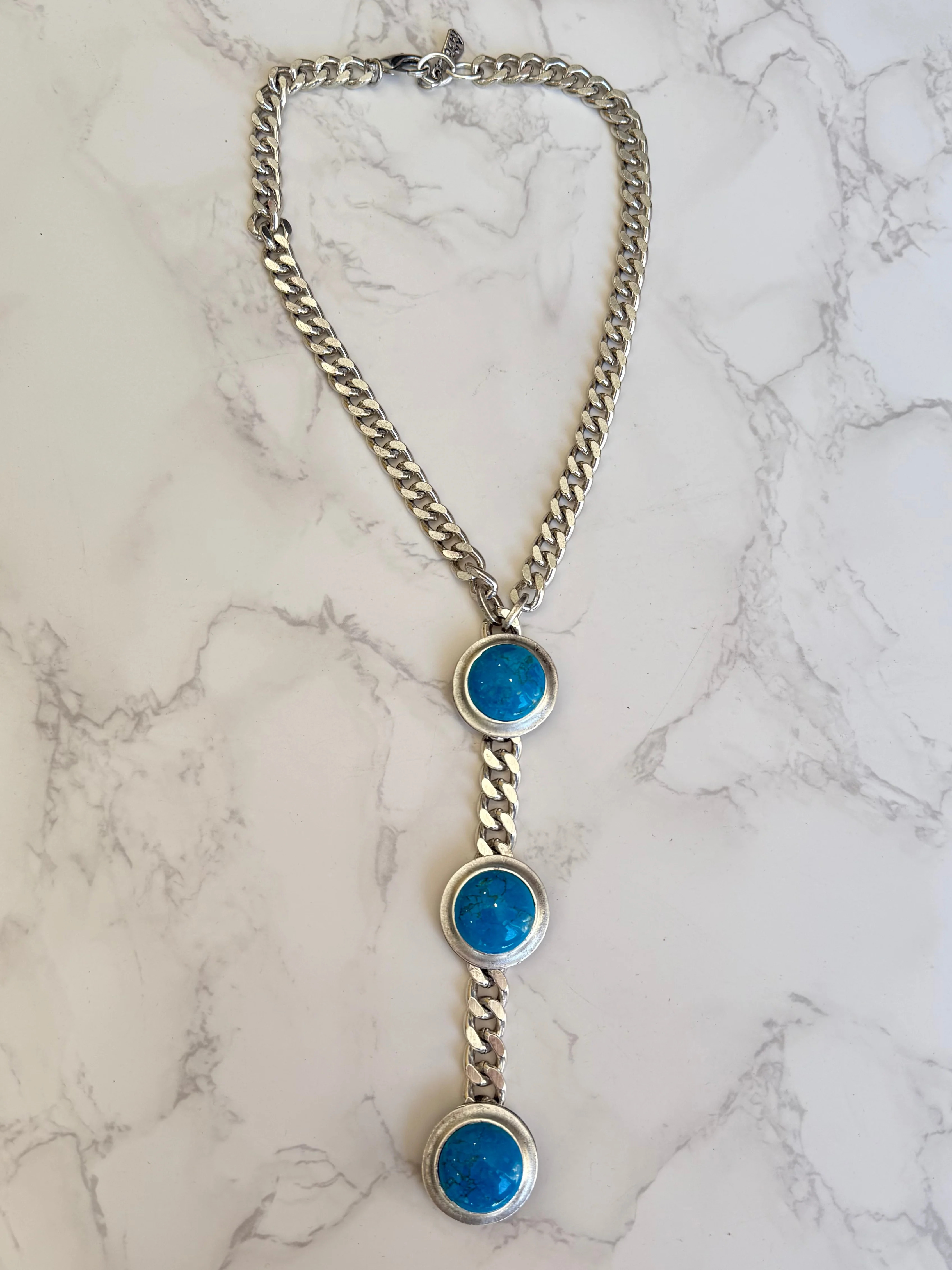 Cabachon Triple Drop Necklace in Silver & Turquoise | Glitzy Bella