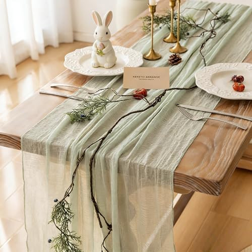 Keketoarrange Sage Green Table Runner Easter Decor Cheesecloth 120 Inch 10 FT Rustic Boho Cheese ... | Amazon (US)