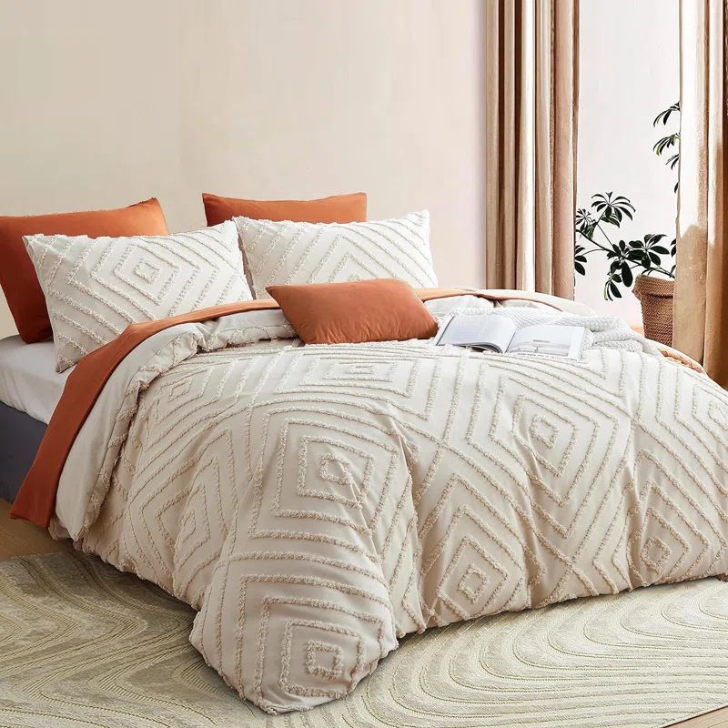 SJT-CRLX Jacquard Geometric Pattern Tufted Boho Shabby Elegance Duvet Cover Set | Wayfair North America