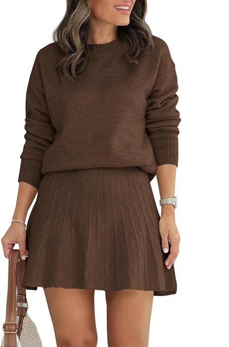 Tankaneo Womens 2 Piece Skirt Sets Pullover Sweaters Pleated Mini Skirt Fall Winter Knit Trendy S... | Amazon (US)