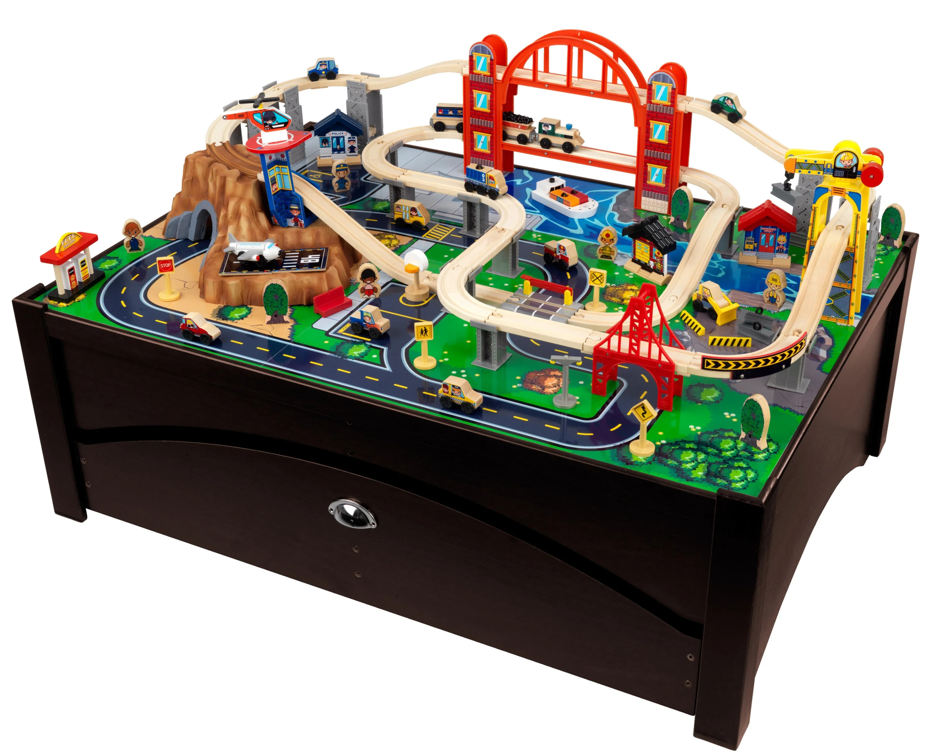 KidKraft Metropolis Wooden Train Set & Table with 100 Pieces and Storage Drawer, Espresso - Walma... | Walmart (US)