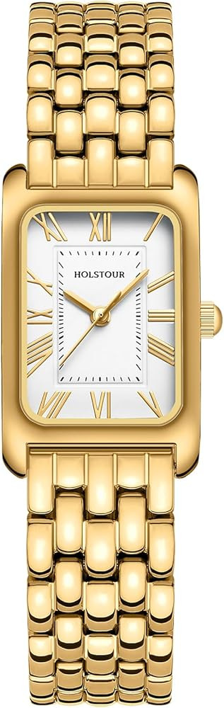 Watches for Women Vintage Bracelet White Roman Dial Rectangular Case Gold Watch Waterproof with T... | Amazon (US)