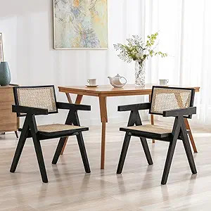 ZSARTS Black Rattan Dining Chairs Set of 2, Modern Cane Accent Chairs with Arms French Country Di... | Amazon (US)