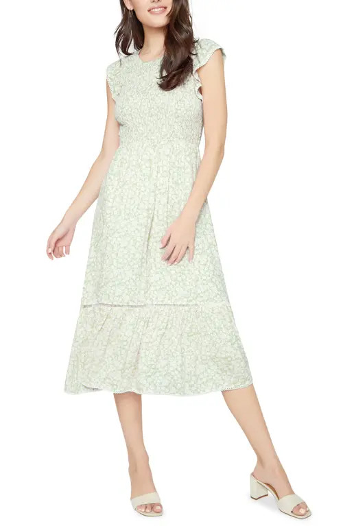 Lost + Wander Pick Me Floral Smocked Dress in Cucumber/White at Nordstrom, Size Medium | Nordstrom