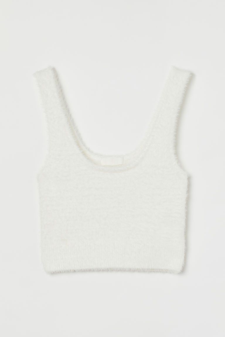 H & M - Fluffy Crop Top - White | H&M (US + CA)
