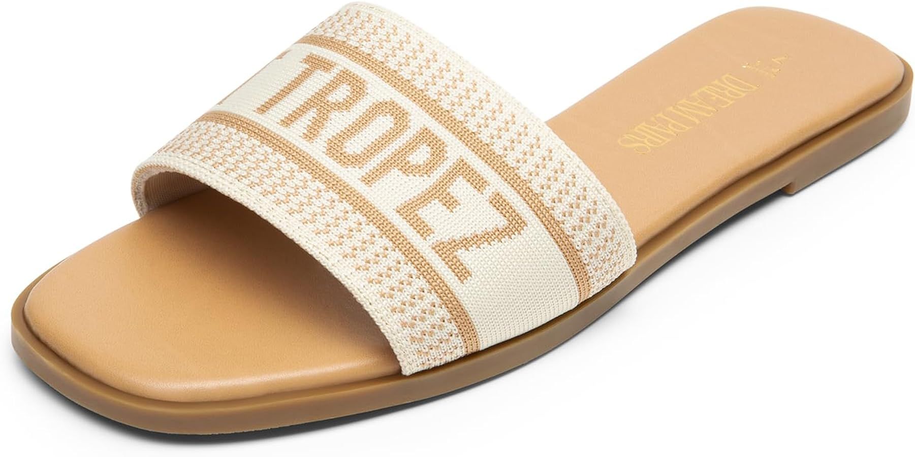 DREAM PAIRS Women's Flat Sandals Slip On Slides Sandals Square Open Toe Jacquard Braided Fashion ... | Amazon (US)