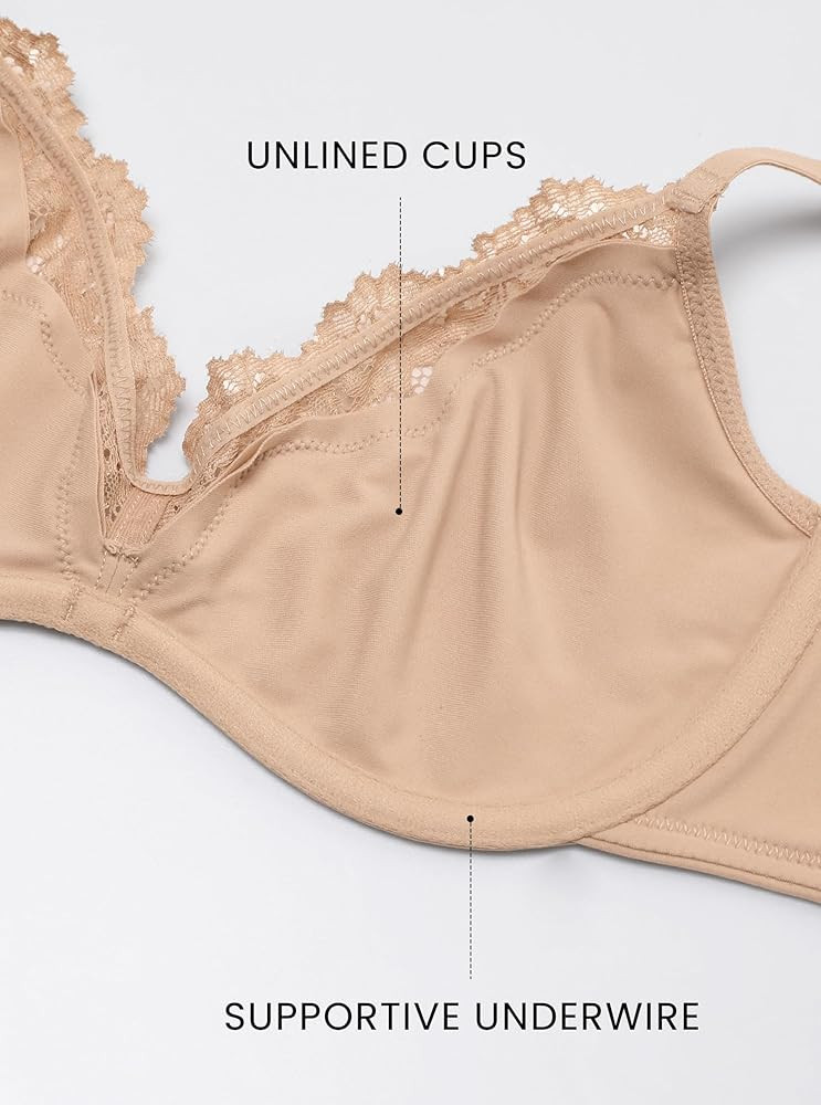 DOBREVA Women's Unlined Plunge Scoop Bra Lace Trim Balconette Sexy Underwire Demi Bras Deep V | Amazon (US)