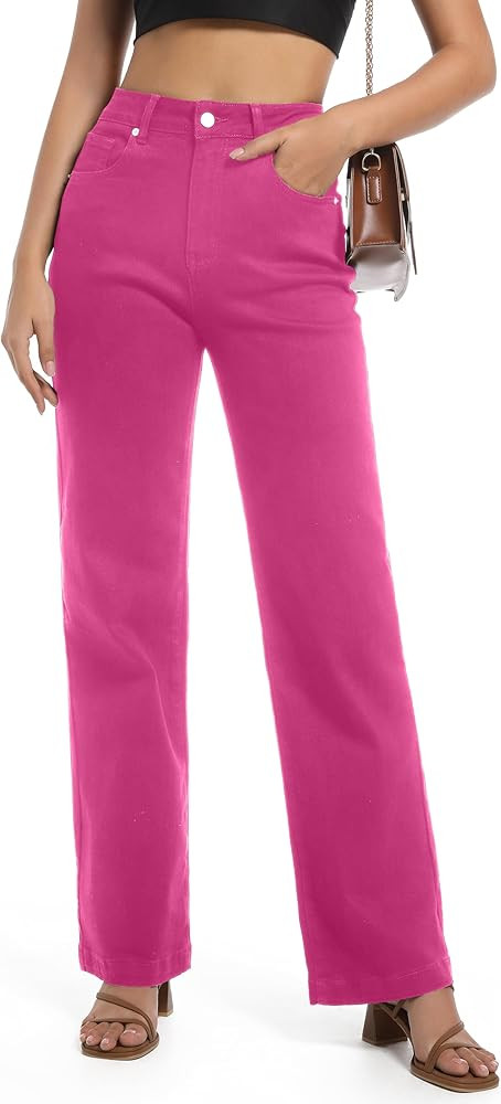 Women's Jeans High Waisted Straight Leg Stretchy Jeans Trendy Wide Leg Tummy Control Loose Casual... | Amazon (US)