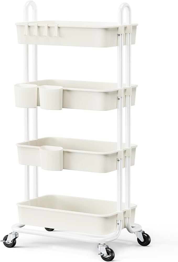 Pipishell 4-Tier Rolling Cart, Utility Cart with Lockable Casters, PP Plastic Storage Baskets, Ha... | Amazon (US)