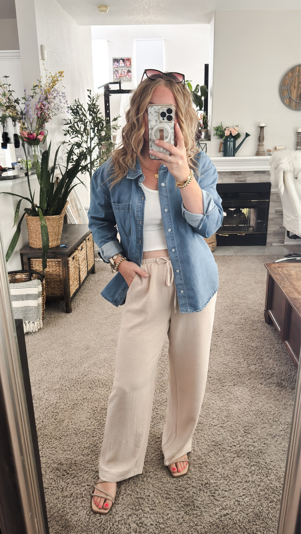 Casual weekend outfit idea — white tank top, denim button down shirt, lightweight linen pants, and sandals 







outfit inspo, outfit ideas, casual outfits amazon, amazon outfits every day, spring outfits 2026, summer outfits, summer pants, beach pants, 

#LTKPetite #LTKootd #LTKSaleAlert
