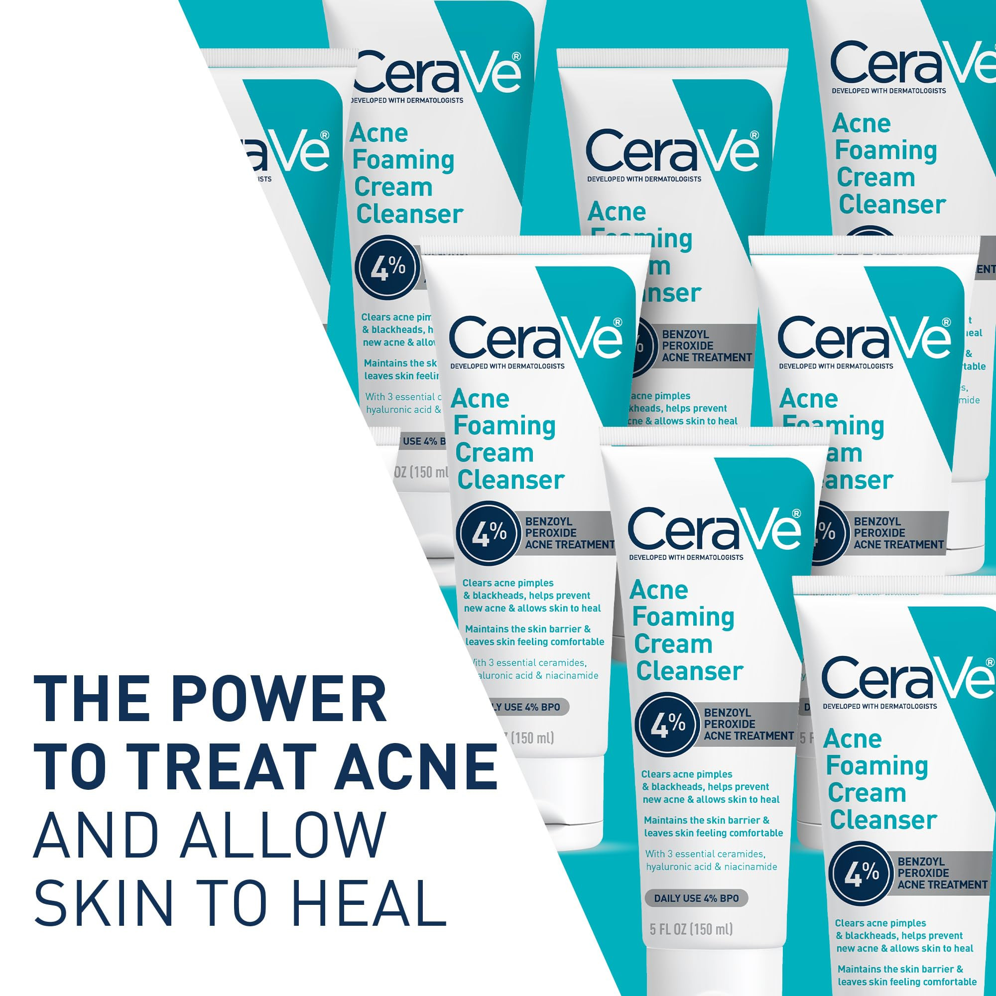 CeraVe Acne Foaming Cream Cleanser, 4% Benzoyl Peroxide Face Wash With Hyaluronic Acid, Niacinami... | Amazon (US)