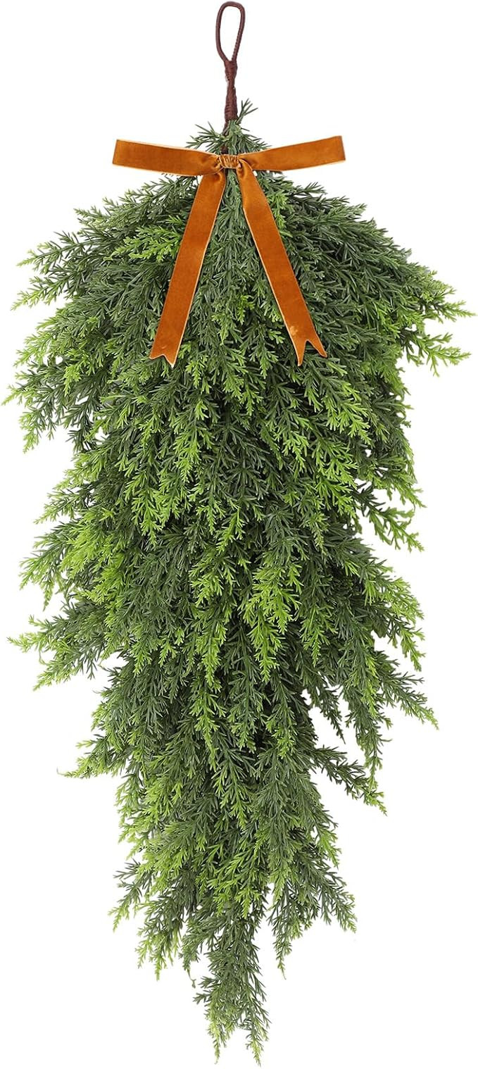 Giegxin Christmas Teardrop Swag 27" Artificial Cedar Door Swags Real Touch Pine Needles Faux Gree... | Amazon (US)
