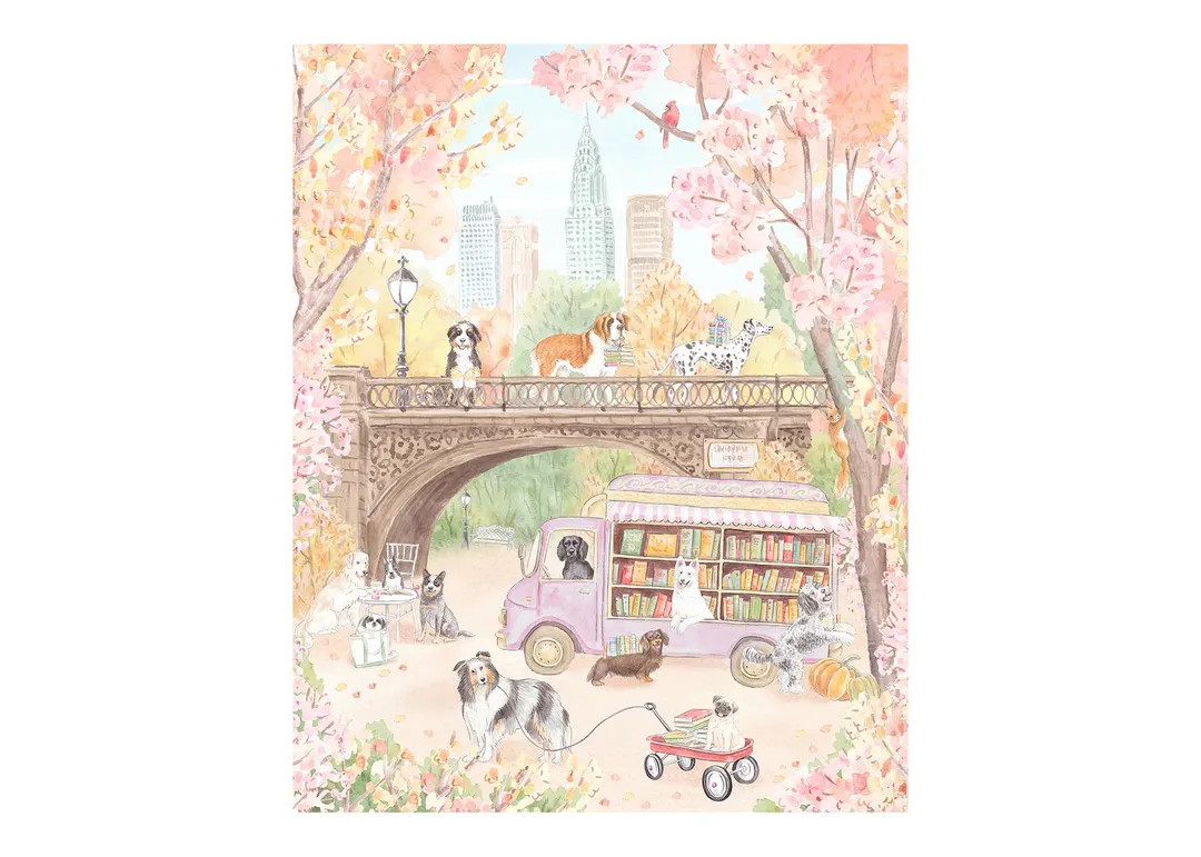 Nursery Art Print Preppy Dog in Central Park New York Bookstore // Kids Room // Whimsical Art// G... | Etsy (US)