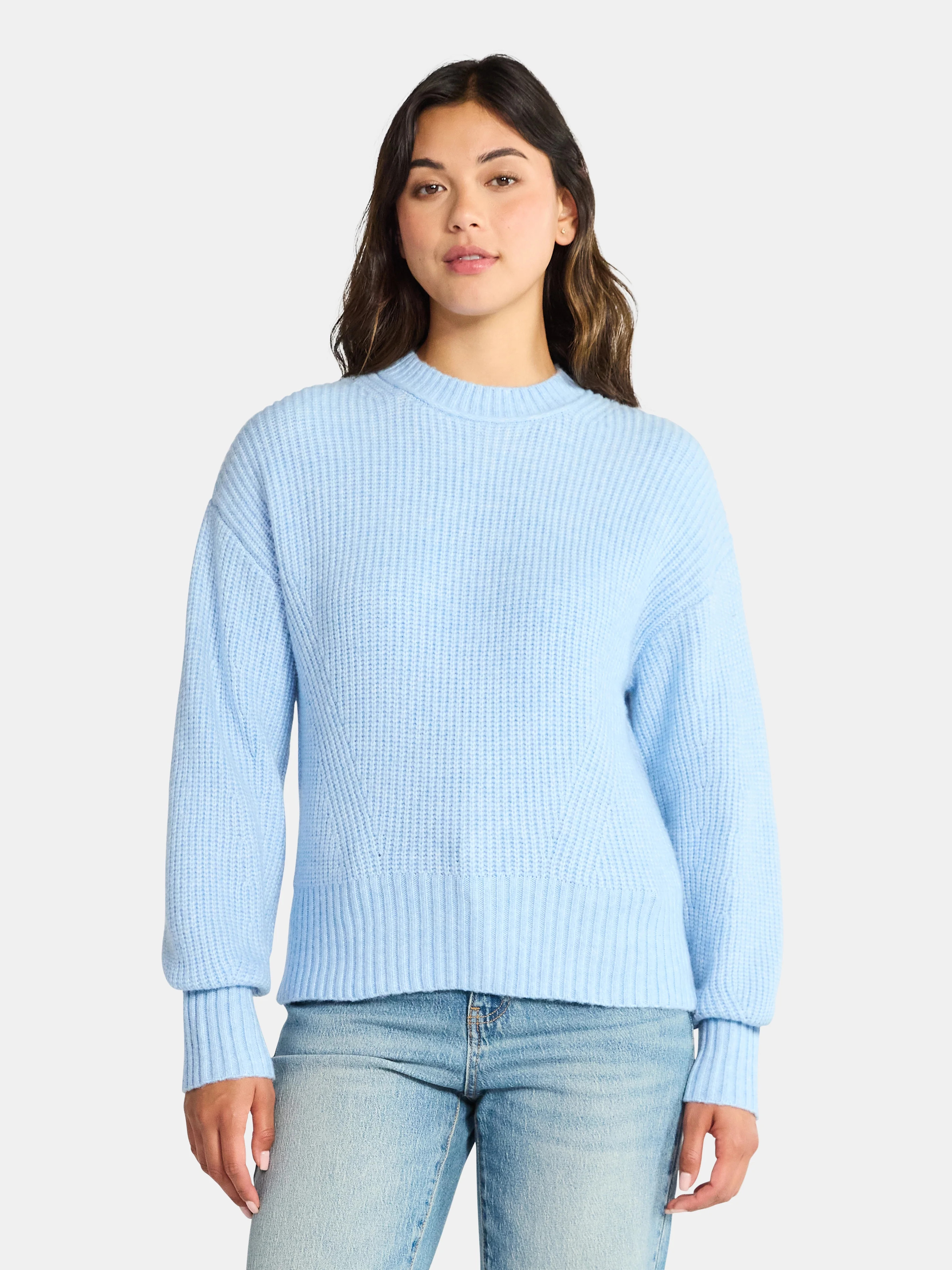 Time and Tru Women's Shaker Stitch Mock Neck Sweater, Midweight, Sizes XS-XXXL | Walmart (US)