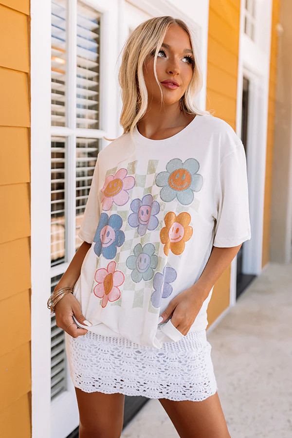 Smiley Flowers Graphic Oversized Tee | Impressions Online Boutique