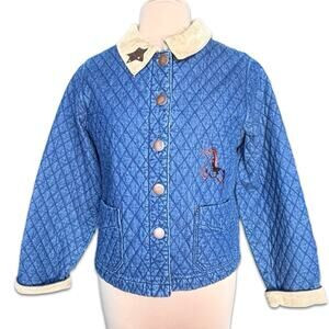 Vintage Blue Quilted Denim Jacket Horse Embroidered Corduroy Collar Western Boho | Poshmark