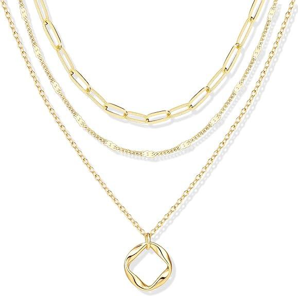 Poxtex Layered Gold Necklaces for Women, Stackable Dainty 14K Gold Silver Plated Trendy Circle Pa... | Amazon (US)