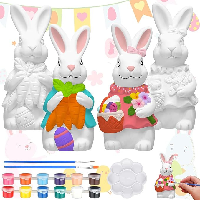 Seenelling 2 Pack Easter Bunny Ready to Paint Your Own Statues 4'' DIY Unpainted Ceramics Figurin... | Amazon (US)