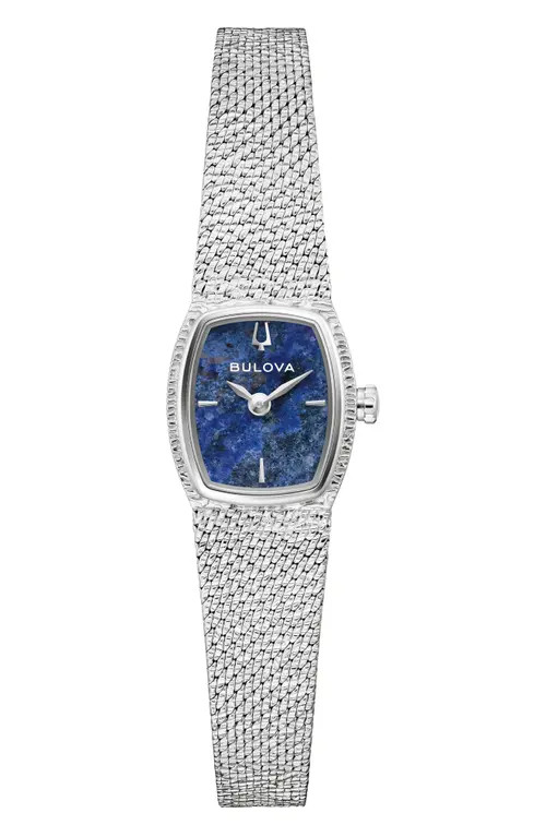 BULOVA Goddess of Time Sodalite Mesh Strap Tonneau Watch, 17mm in Silver-Tone at Nordstrom | Nordstrom