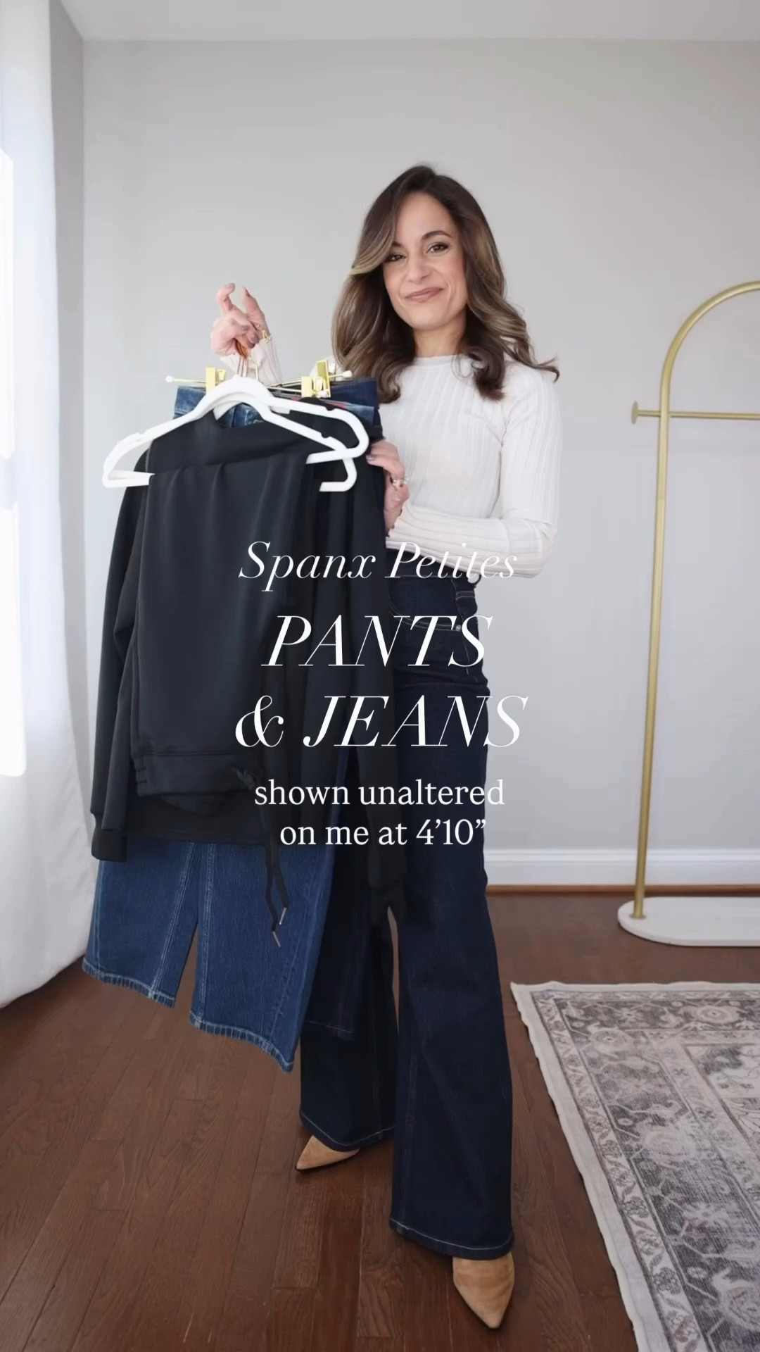 If you’re eyeing some pieces from Spanx while they’re on sale during the exclusive LTK x Spanx sale - here is how a few of their pants and jeans fit me. 

Wide leg jeans: petite xs marina wash 
Slim straight jeans: petite 2 - sized up 
Barrel jeans: petite xs - run large 
Kick flare pants: petite xs 
AirEssentials pants: petite xs 
Sweatshirt: xs 
Ribbed top: xs

#LTKPetite #LTKSaleAlert