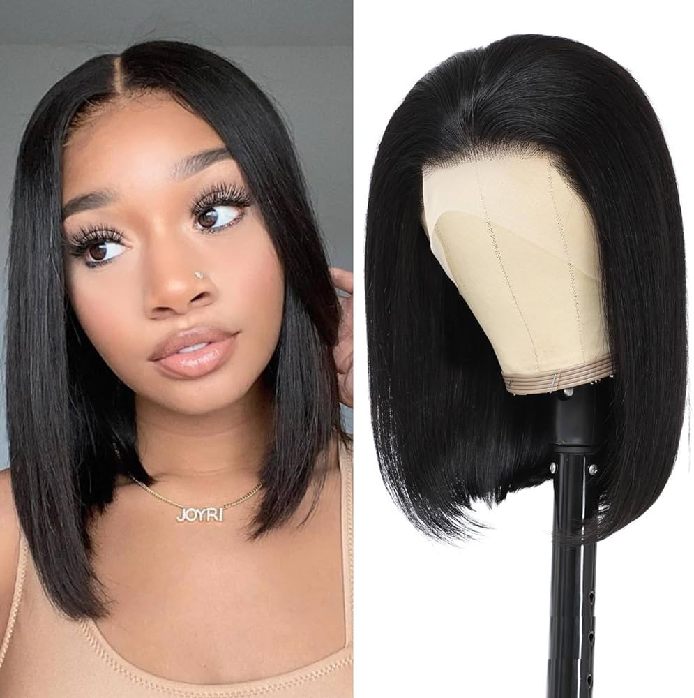 Bob Wig Human Hair 13x4 HD Lace Front Wig 150 Density Glueless Pre Plucked with Baby Hair Short B... | Amazon (US)