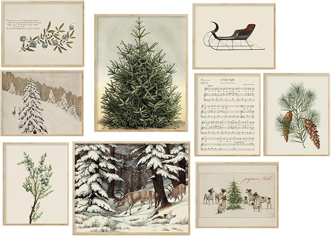 Whaline Christmas Wall Art Prints Vintage Watercolor Pine Tree Posters Retro Woodland Scene for W... | Amazon (US)