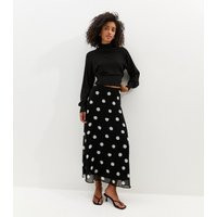 Women's Black Chiffon Polka Dot Bias Cut Midi Skirt New Look | New Look (UK)
