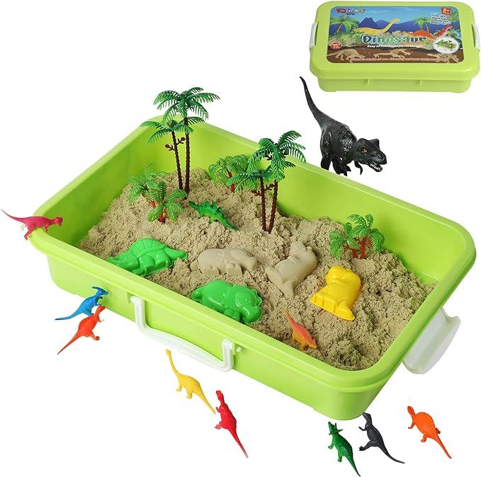 Dinosaur Play Sand Kit - 2 Bags of Sand and 34 Pieces - Feels Like Wet Sand Without The Mess - Co... | Amazon (US)