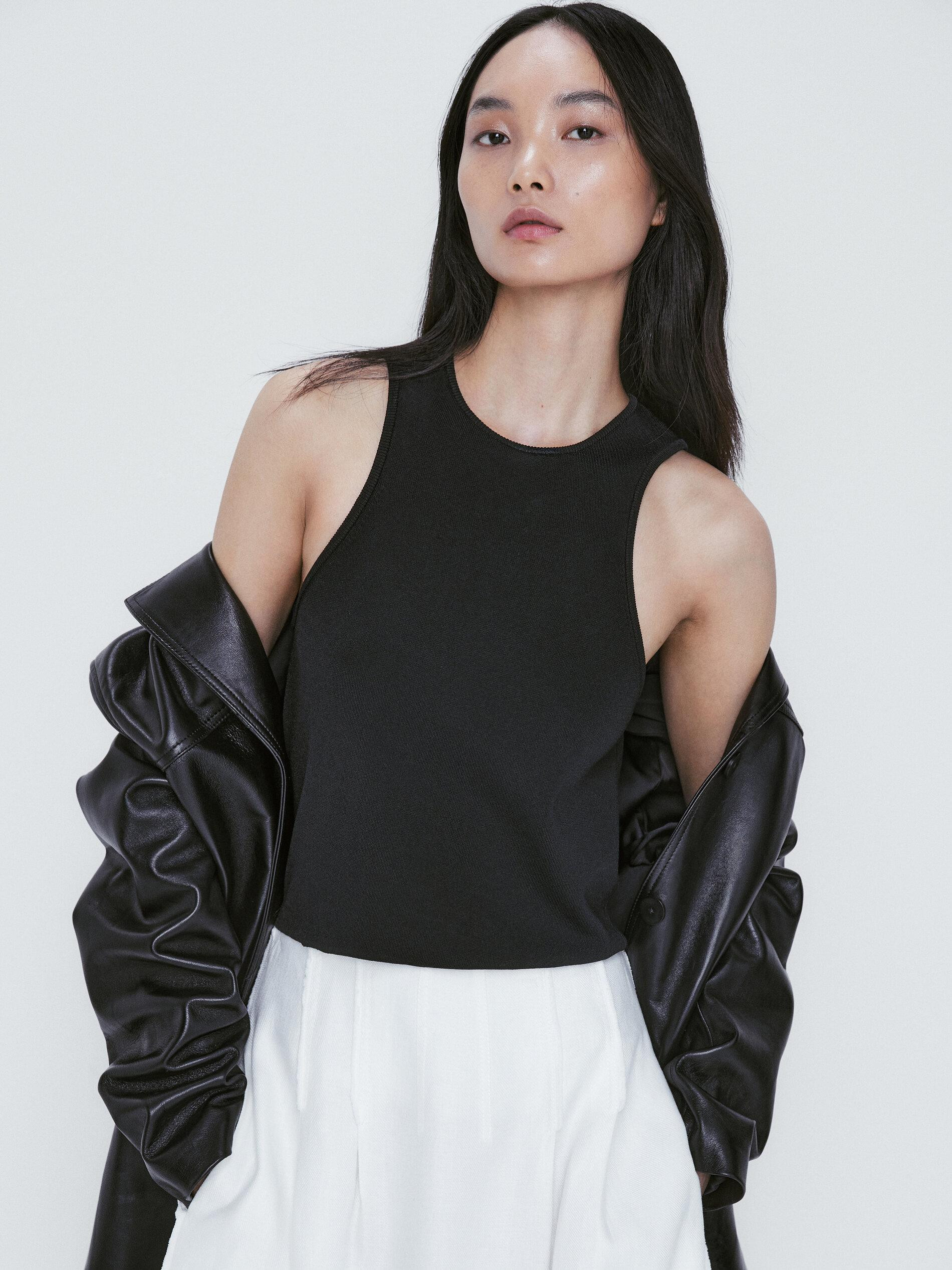 Black sleeveless top | Massimo Dutti US