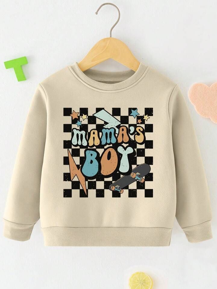 SHEIN Young Boy Checker & Letter Graphic Thermal Lined Sweatshirt | SHEIN
