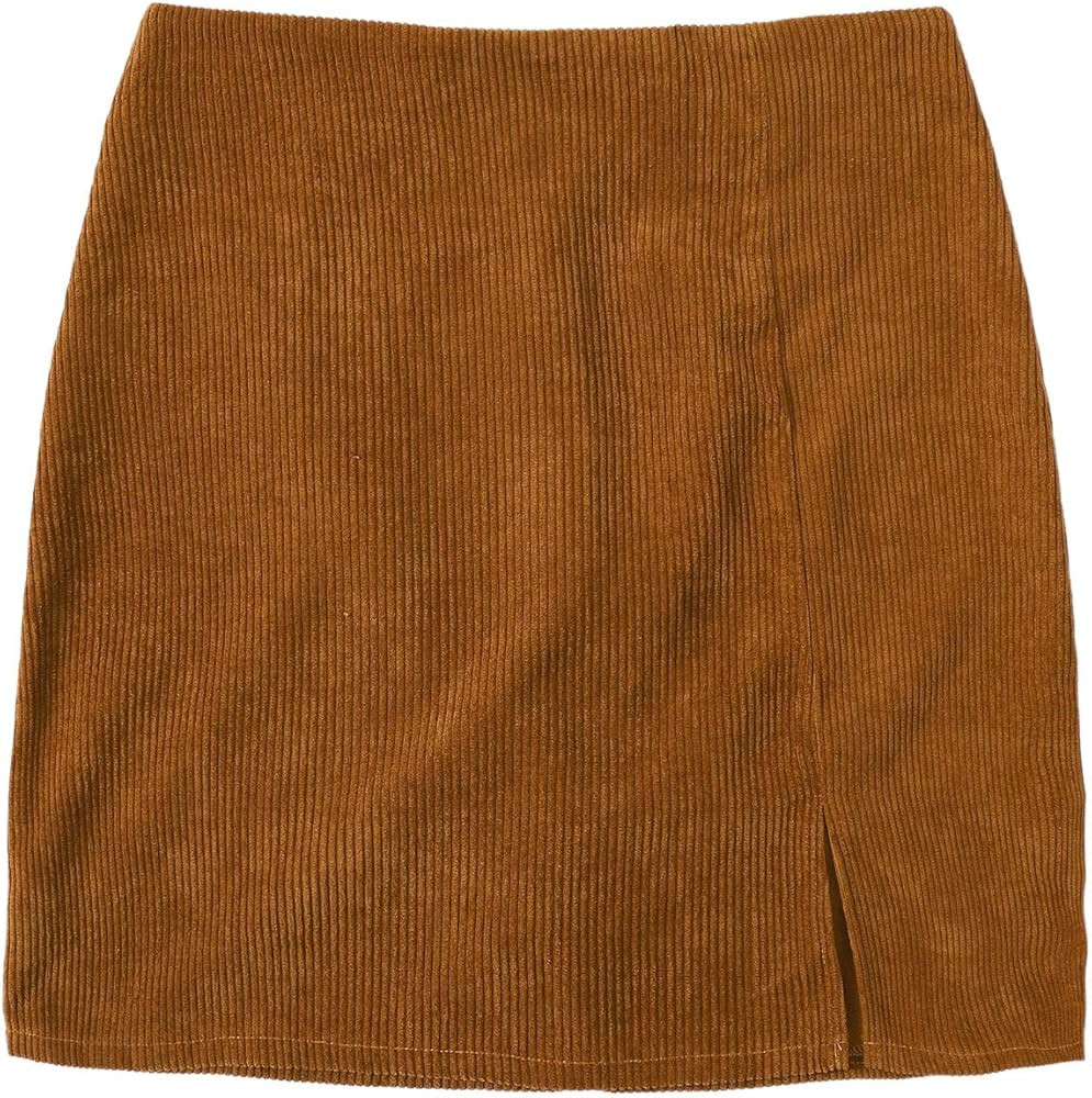 Floerns Women's Corduroy A Line Skirt Split Hem High Waist Bodycon Mini Skirt | Amazon (US)