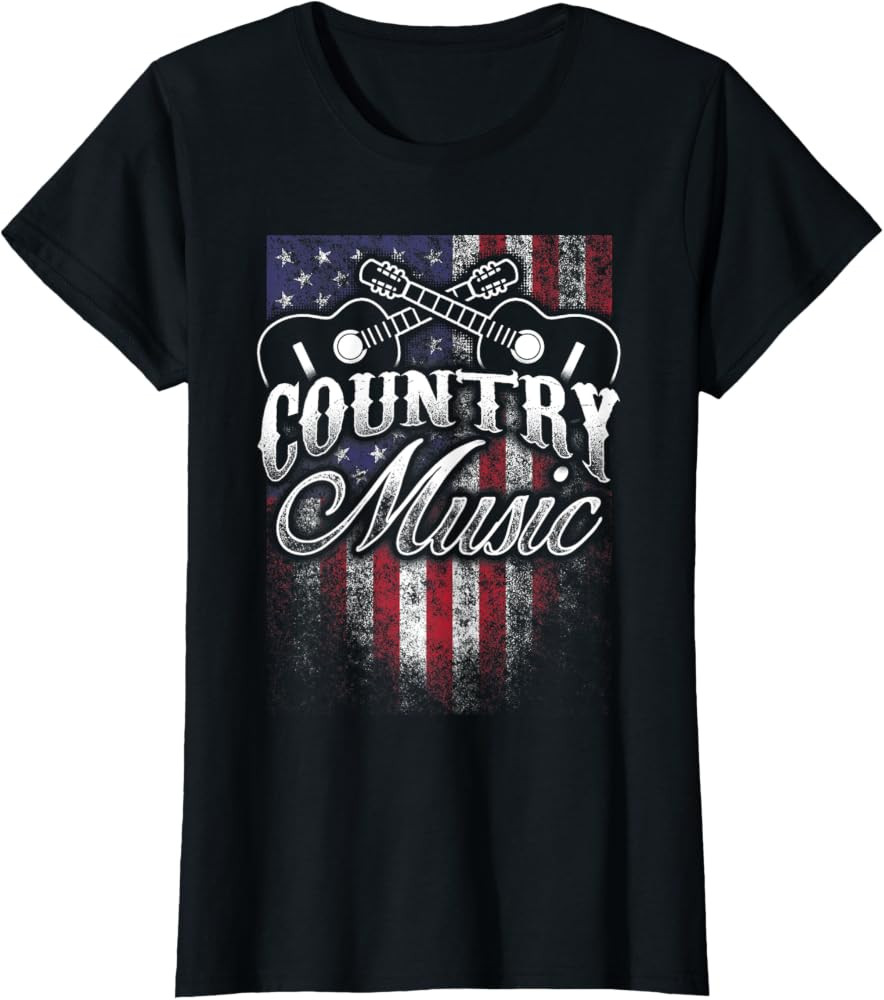Country Music Guitar & American Flag Western Design T-Shirt | Amazon (US)