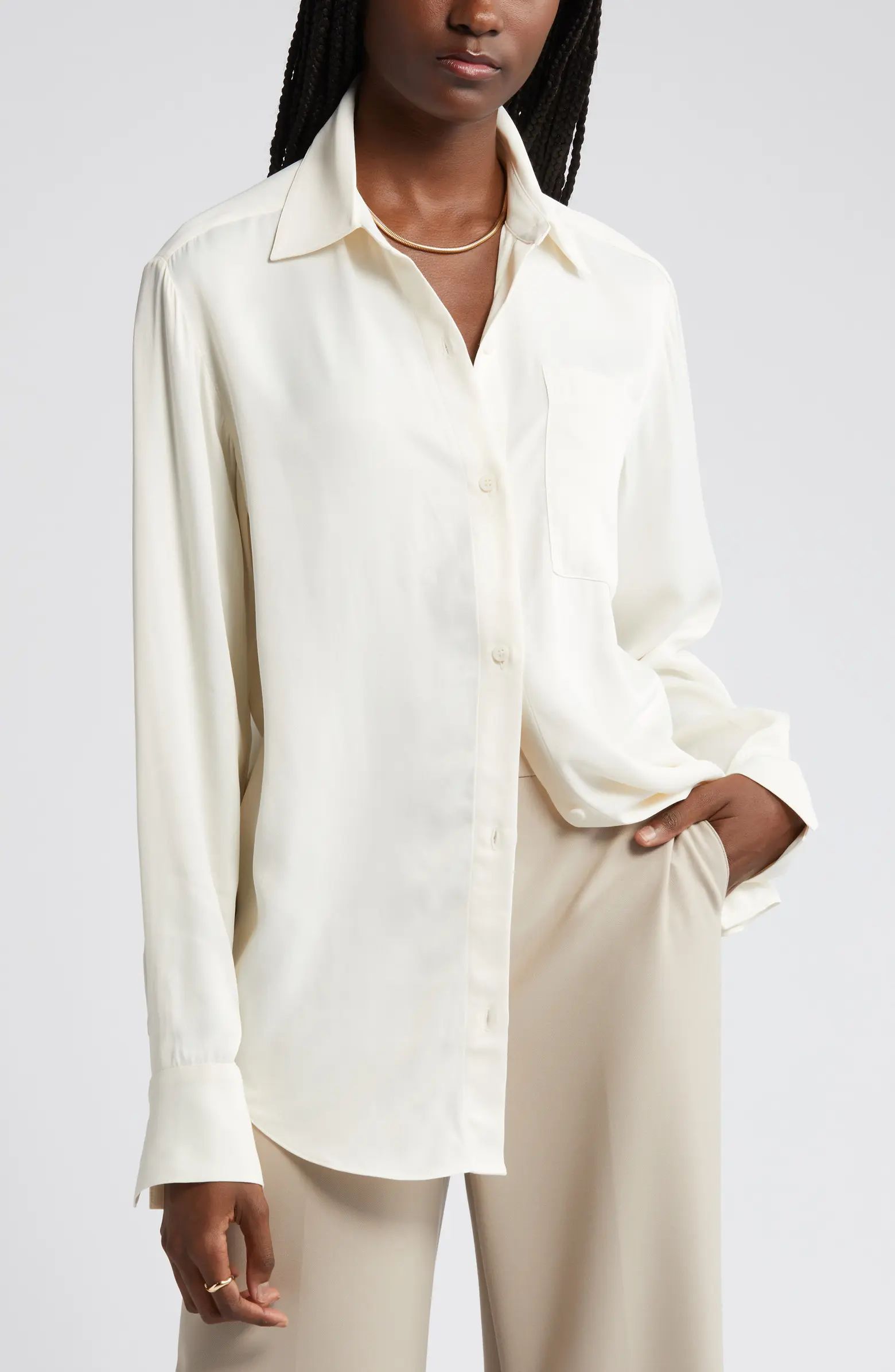 Pocket Satin Button-Up Shirt | Nordstrom