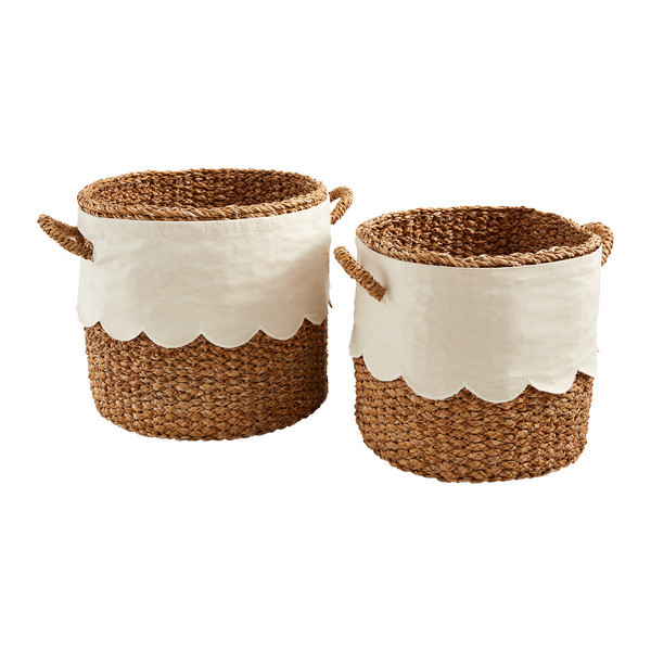 Mud Pie Girl's Nested Scalloped Baskets in Brown | 100% Cotton | Mud Pie