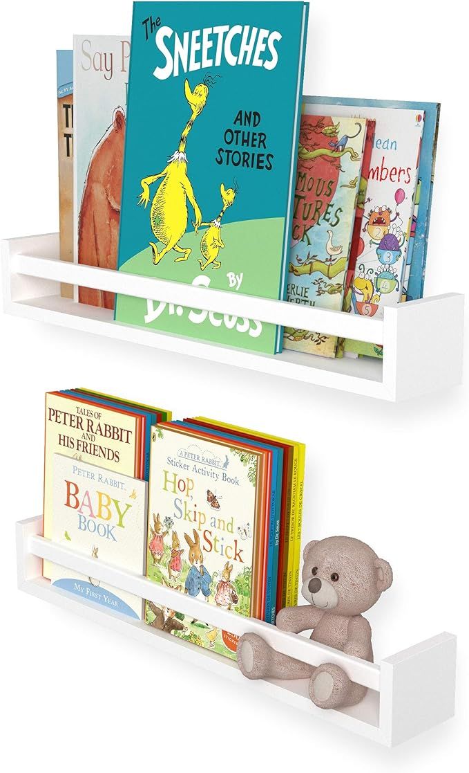 Wallniture Utah 24" White Kids Bookshelf for Room Decor, Wall Mounted Wood Floating Shelves Set o... | Amazon (US)