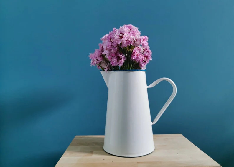 French Enamel White Pitcher With Blue Rim / Jug / Flower Vase | Etsy Canada | Etsy (CAD)