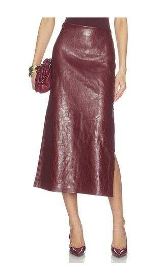 Alice + Olivia Maeve Faux Leather Slip Skirt With Slit in Red. - size 10 | Revolve Clothing (Global)